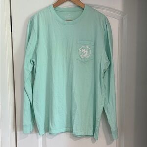 Boys Southern Tide Mint Green Long Sleeve Pocket Tee sailboat Large EUC Shirt
